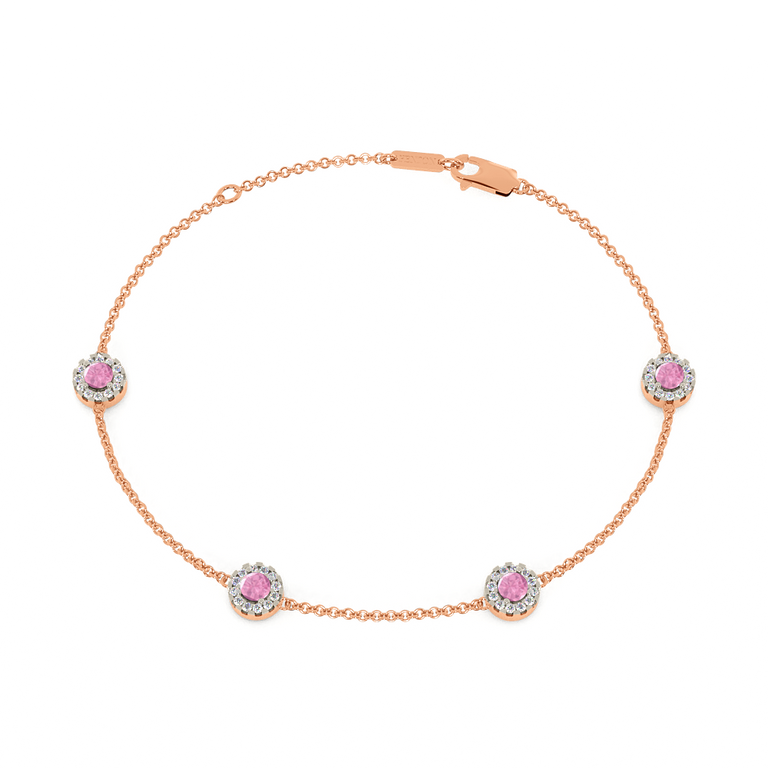 Treasure Box Classic Pink Sapphire Halo Bracelet 18K Rose Rose Gold