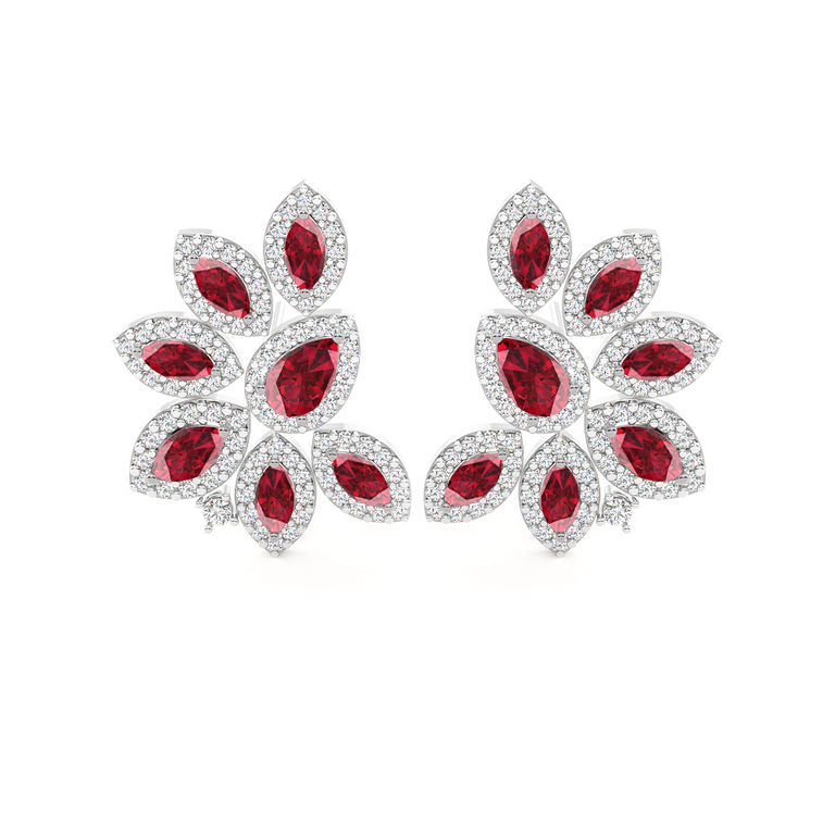 Cluster Stud Ruby Earrings