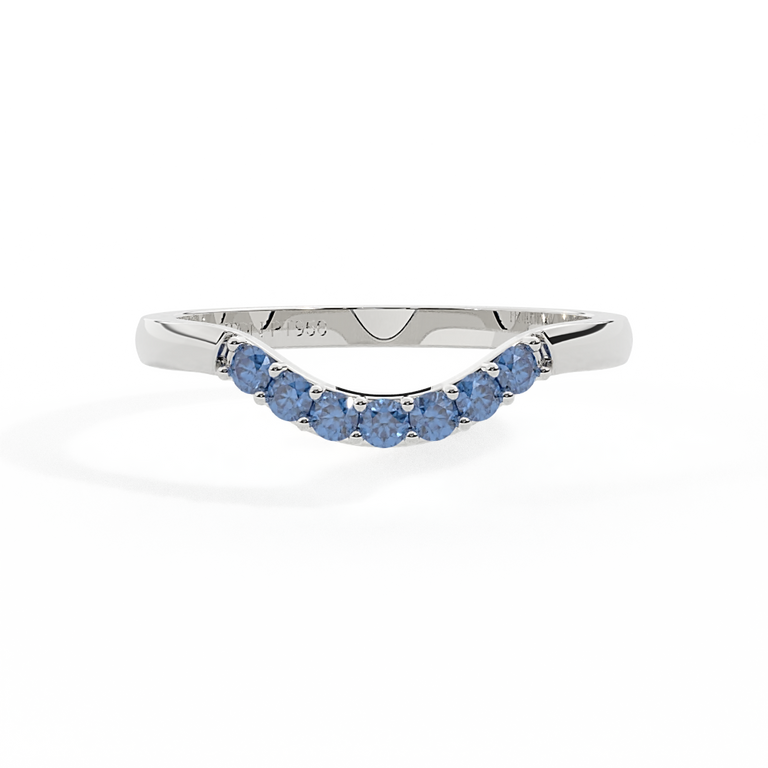 The Curved Band, Blue Sapphire, Platinum Ring