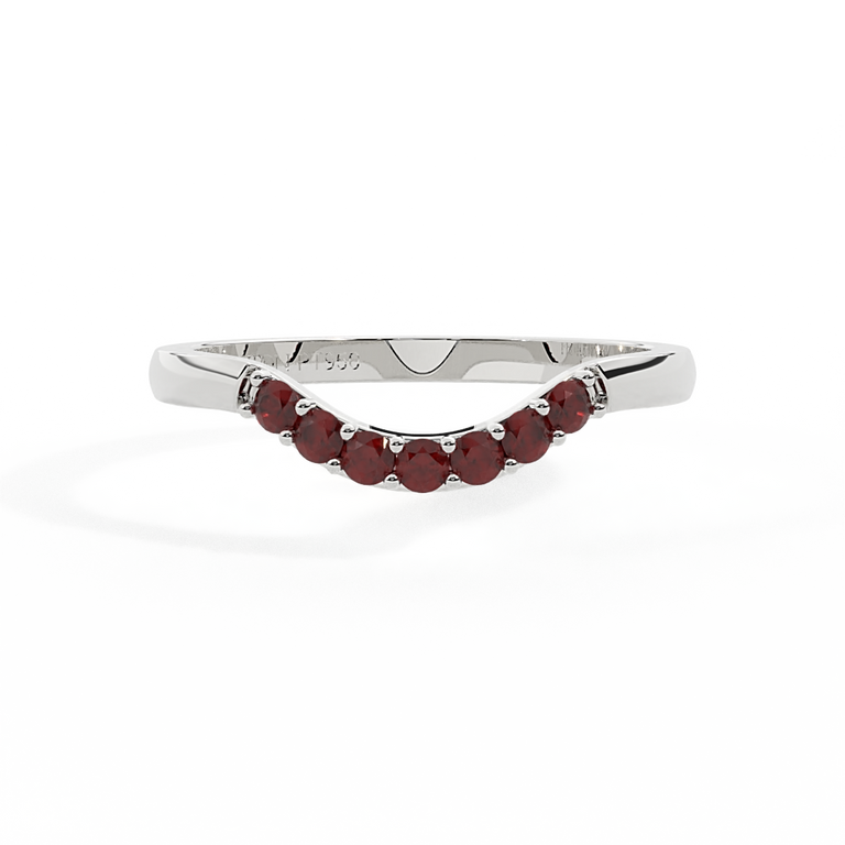 The Curved Band Band Garnet Platinum Ring