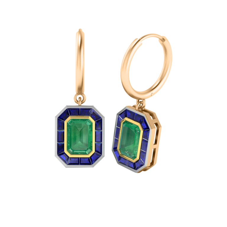 Deco Drop Emerald Emerald 18K Rose Gold Earrings