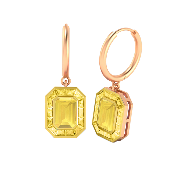 Deco Drop Emerald Yellow Sapphire 18K Rose Gold Earrings