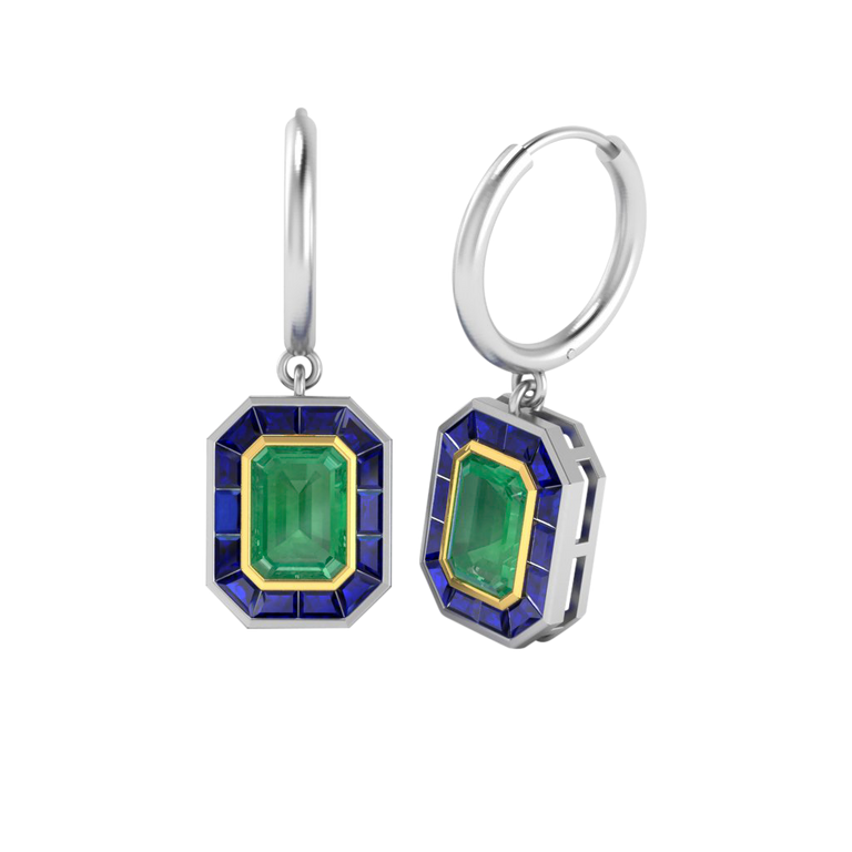 Deco Drop Emerald Emerald 18K White Gold Earrings