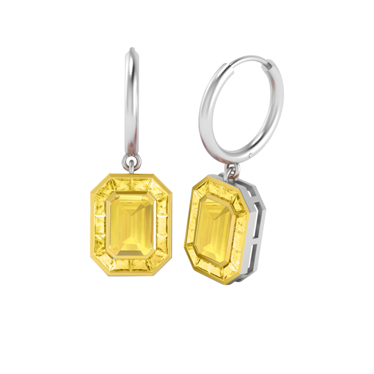 Deco Drop Emerald Yellow Sapphire 18K White Gold Earrings