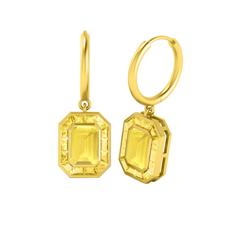 Deco Drop Emerald Yellow Sapphire 18K Yellow Gold Earrings