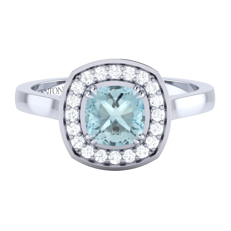 Deco Cushion Aquamarine Platinum Ring