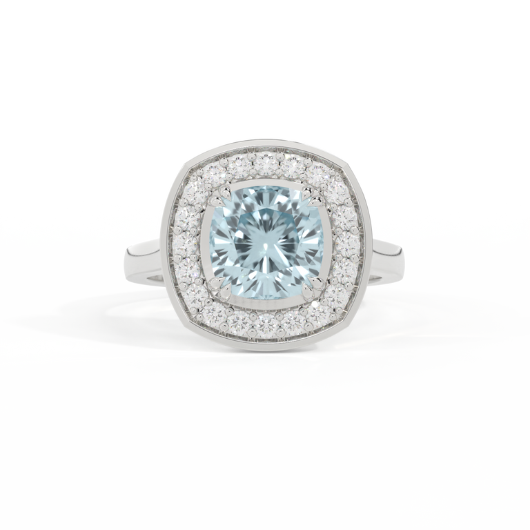 Deco Cushion Aquamarine Platinum Ring