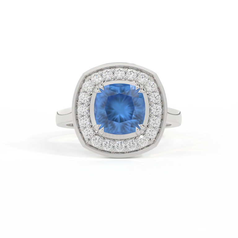Deco Cushion Blue Sapphire Platinum Ring
