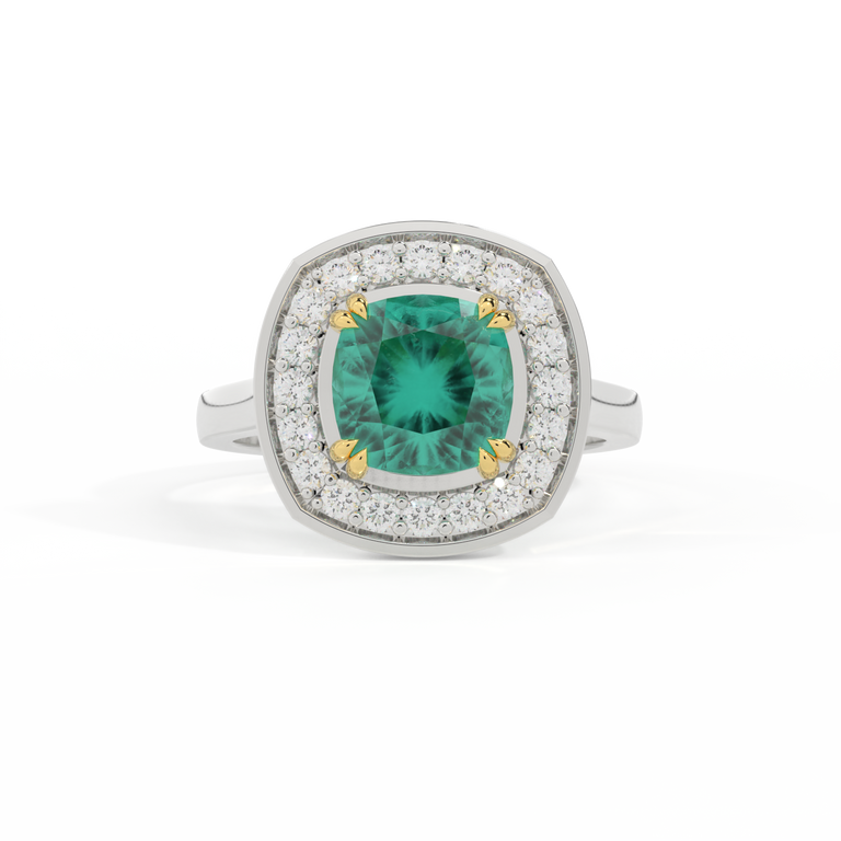 Deco Cushion Emerald Platinum Ring