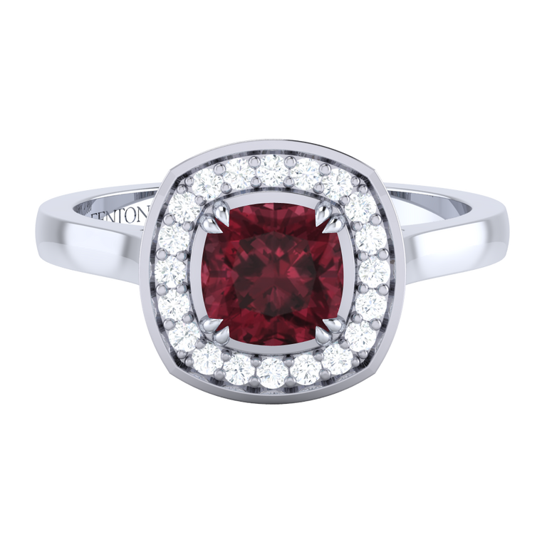 Deco Cushion Garnet Platinum Ring