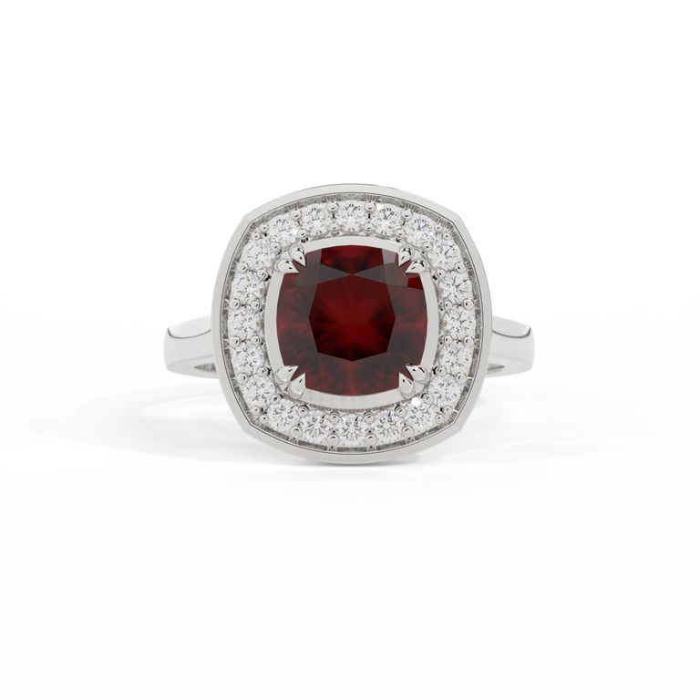 Deco Cushion Garnet Platinum Ring