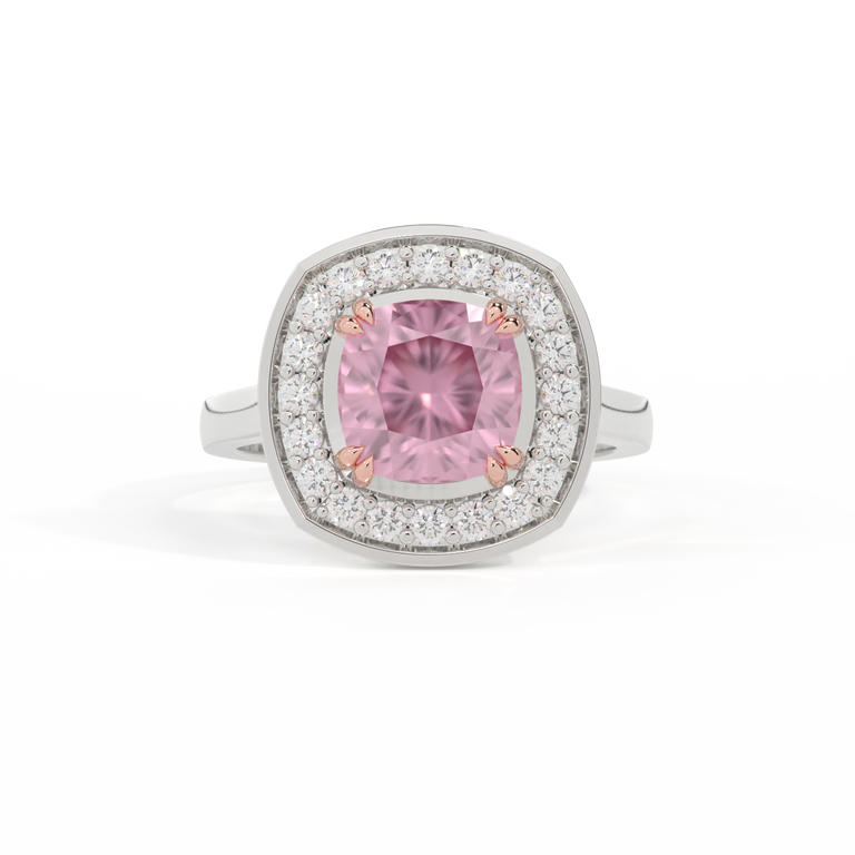 Deco Cushion Pink Sapphire Platinum Ring