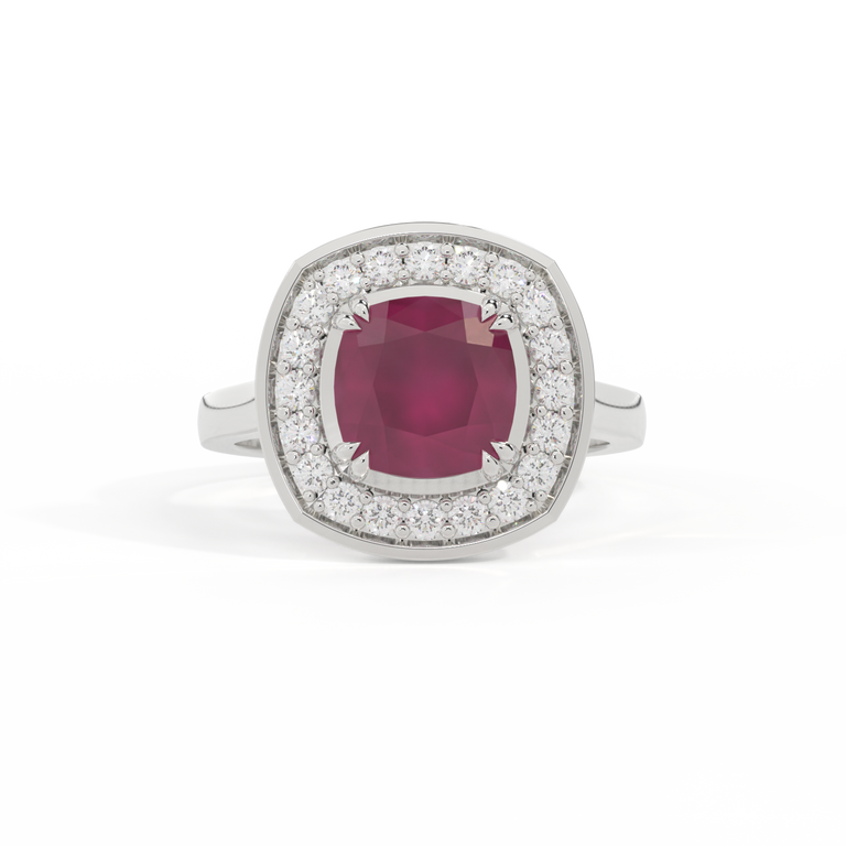 Deco Cushion Ruby Platinum Ring