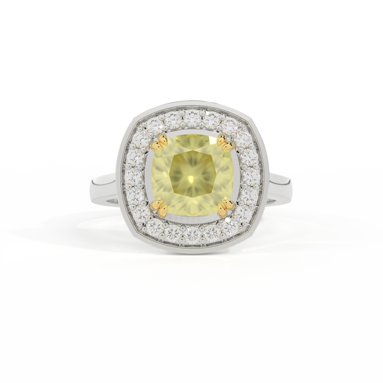 Deco Cushion Yellow Sapphire Platinum Ring