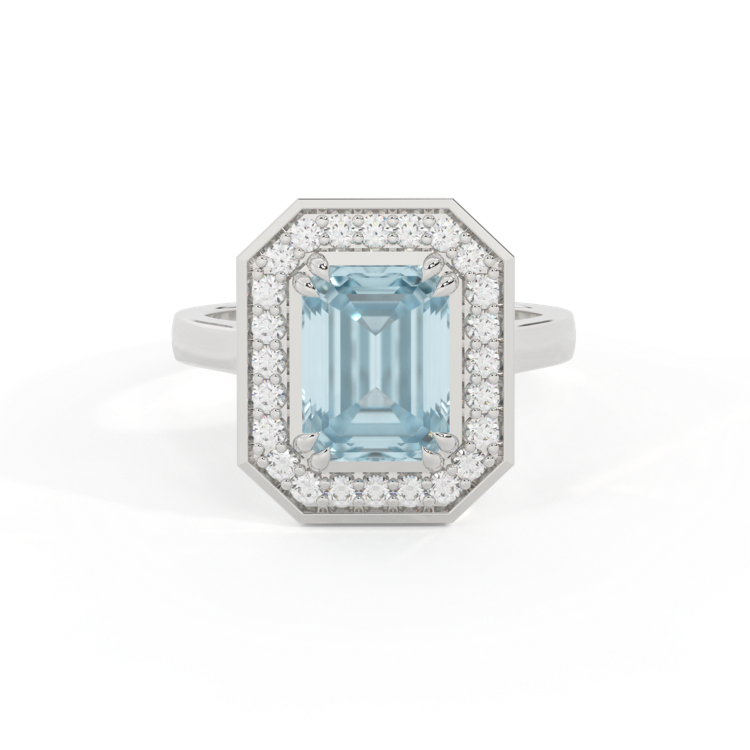 Deco Emerald Aquamarine Platinum Ring