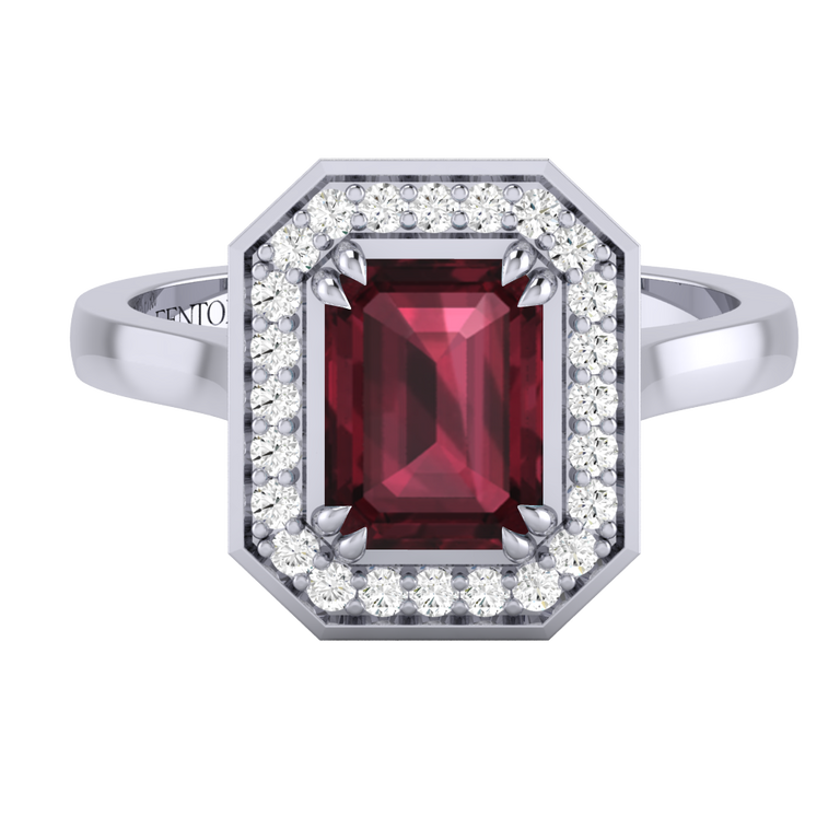 Deco Emerald Garnet Platinum Ring