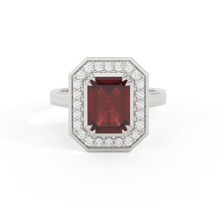 Deco Emerald Garnet Platinum Ring