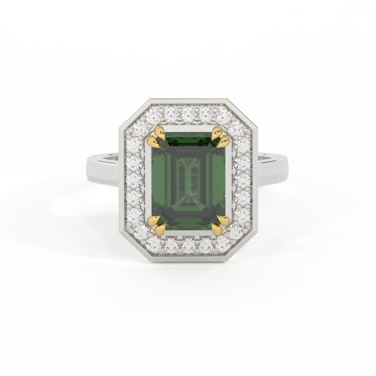 Deco Emerald Green Sapphire Platinum Ring