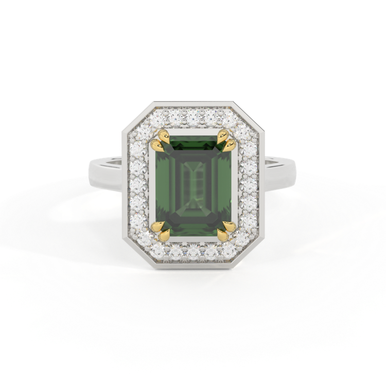Deco Emerald Green Sapphire Platinum Ring