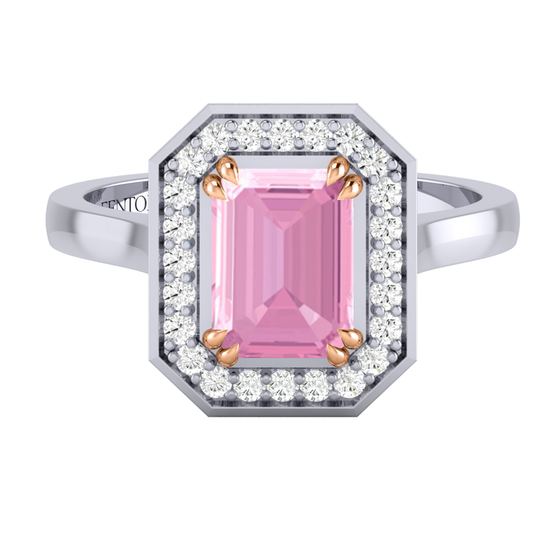 Deco Emerald Pink Sapphire Platinum Ring