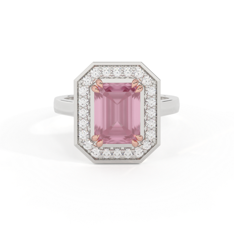 Deco Emerald Pink Sapphire Platinum Ring