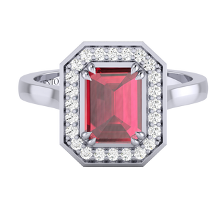 Deco Emerald Ruby Platinum Ring