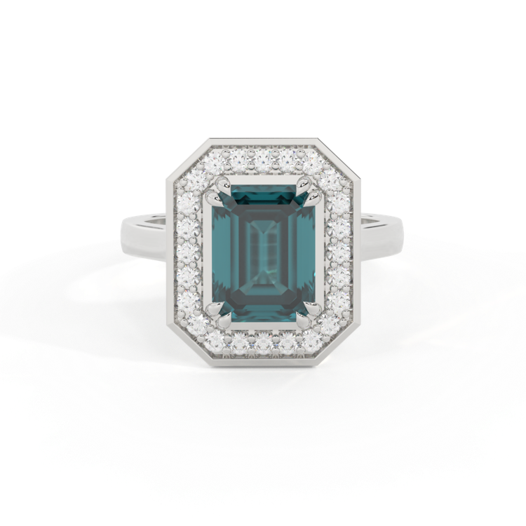 Deco Emerald Teal Sapphire Platinum Ring