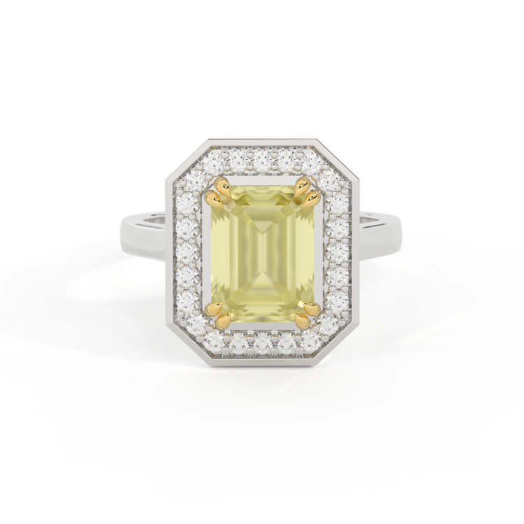 Deco Emerald Yellow Sapphire Platinum Ring