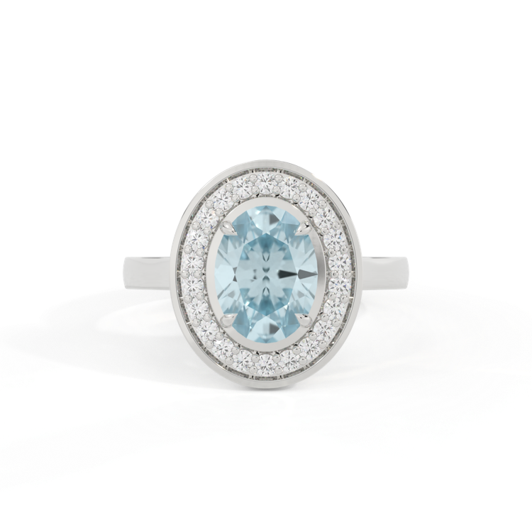 Deco Oval Aquamarine Platinum Ring