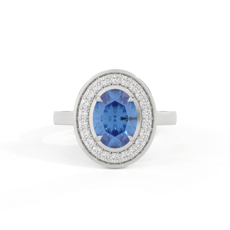Deco Oval Blue Sapphire Platinum Ring