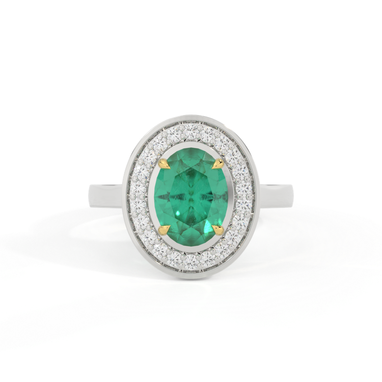 Deco Oval Emerald Platinum Ring