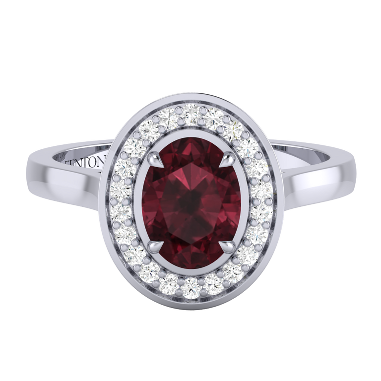 Deco Oval Garnet Platinum Ring