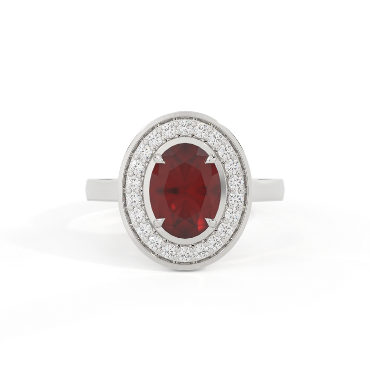 Deco Oval Garnet Platinum Ring