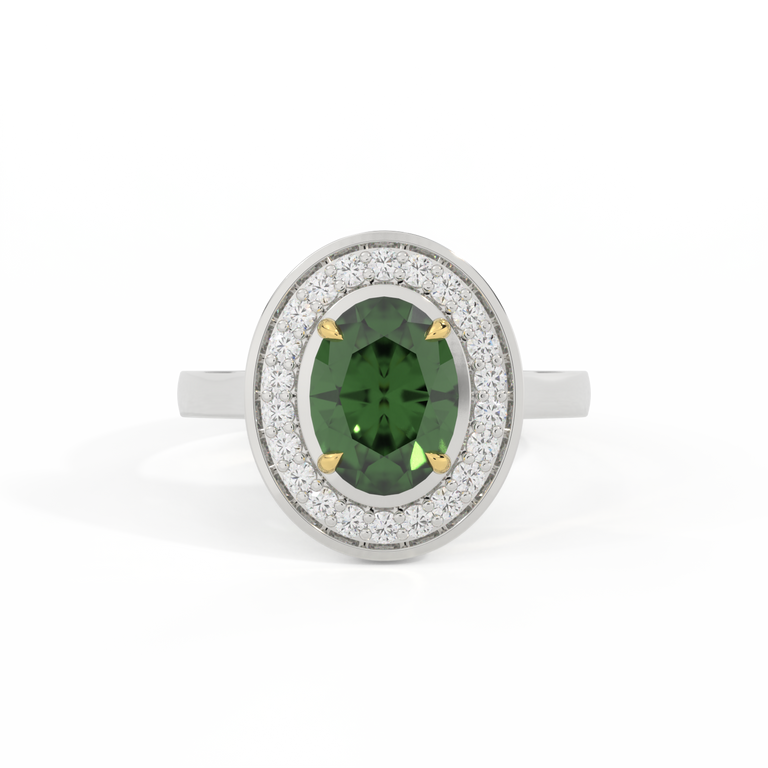 Deco Oval Green Sapphire Platinum Ring