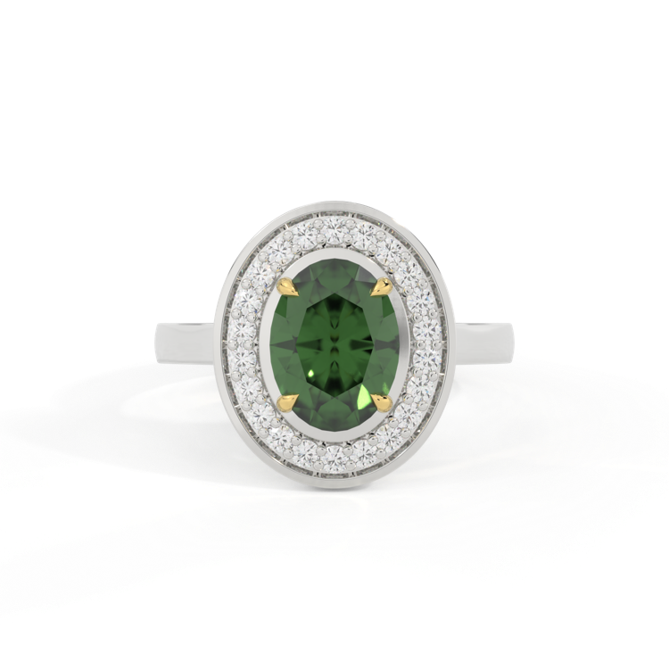 Deco Oval Green Sapphire Platinum Ring