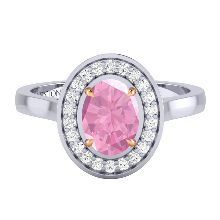 Deco Oval Pink Sapphire Platinum Ring