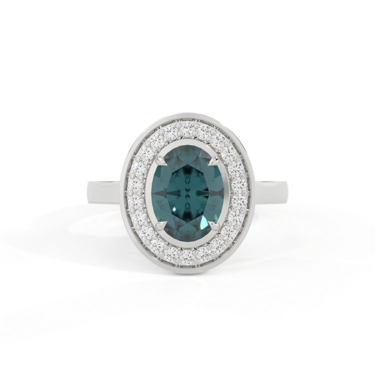 Deco Oval Teal Sapphire Platinum Ring