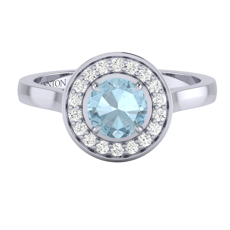 Deco Round Aquamarine Platinum Ring