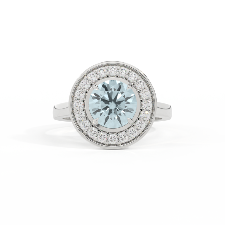Deco Round Aquamarine Platinum Ring