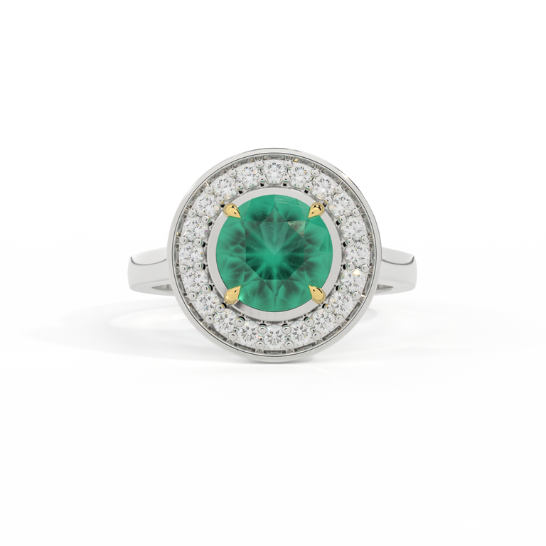 Deco Round Emerald Platinum Ring
