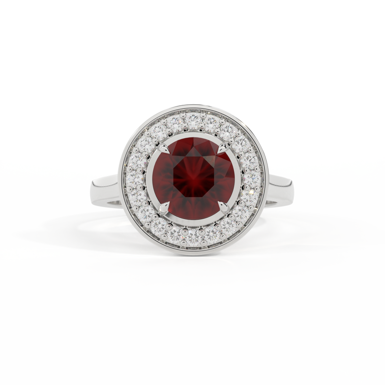 Deco Round Garnet Platinum Ring