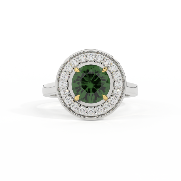 Deco Round Green Sapphire Platinum Ring