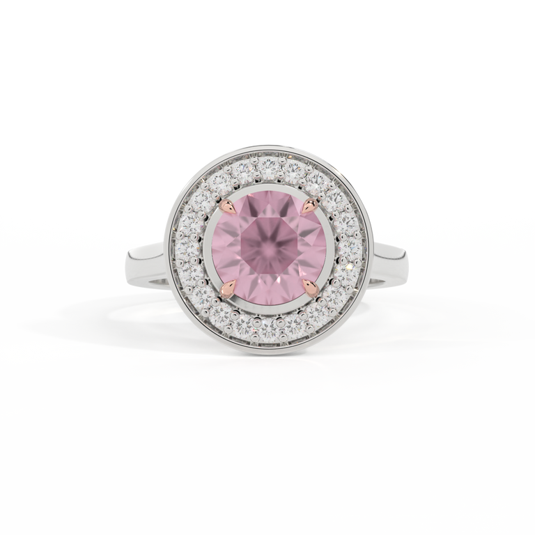 Deco Round Pink Sapphire Platinum Ring