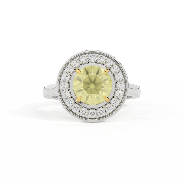 Deco Round Yellow Sapphire Platinum Ring