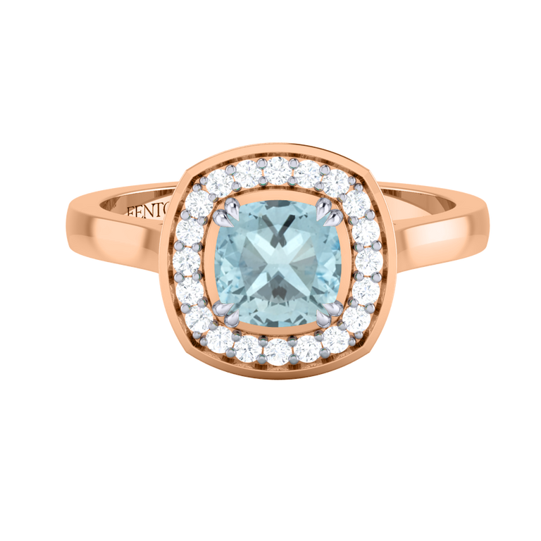 Deco Cushion Aquamarine 18K Rose Gold Ring