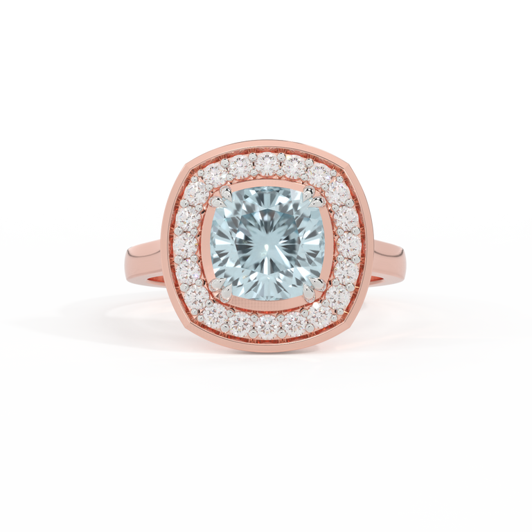 Deco Cushion Aquamarine 18K Rose Gold Ring