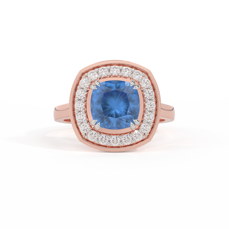 Deco Cushion Blue Sapphire 18K Rose Gold Ring