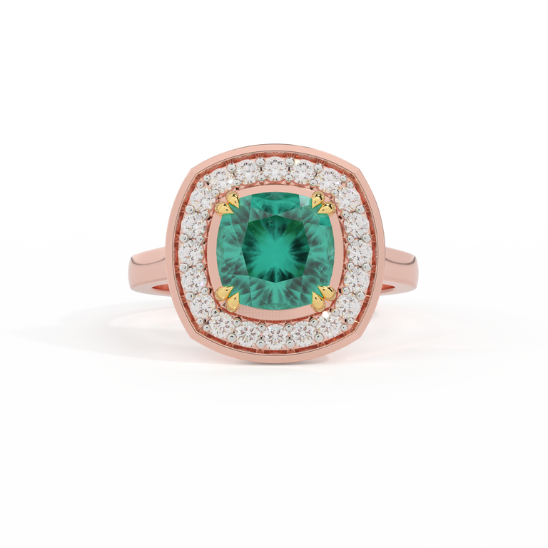 Deco Cushion Emerald 18K Rose Gold Ring