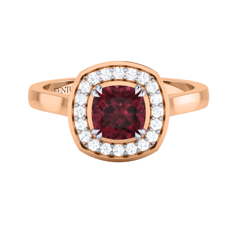 Deco Cushion Garnet 18K Rose Gold Ring