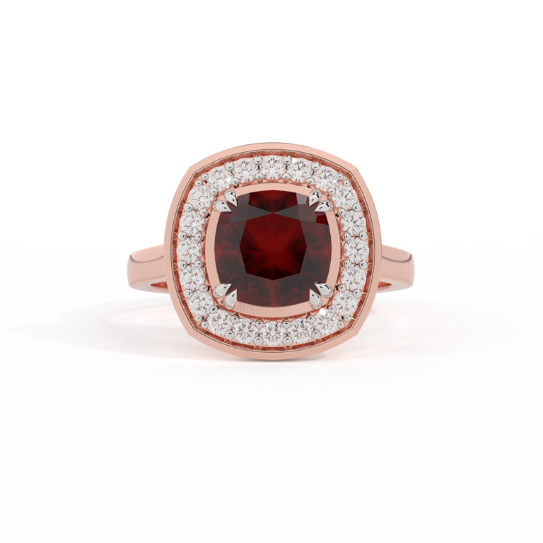 Deco Cushion Garnet 18K Rose Gold Ring
